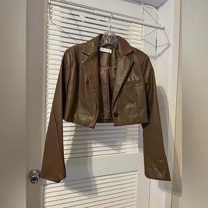 Faux Leather Cropped Blazer
